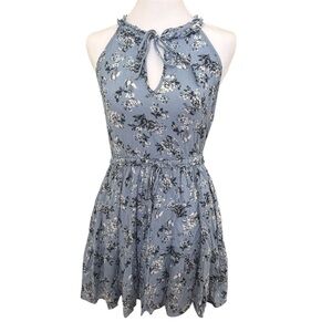 Band of Gypsies Floral Keyhole Mini Dress in Blue